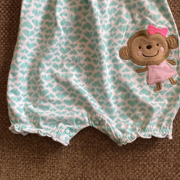 Just One You by Carter's Allover Hearts and Monkey Applique Ruffle Romper 3M - Picture 4 of 8